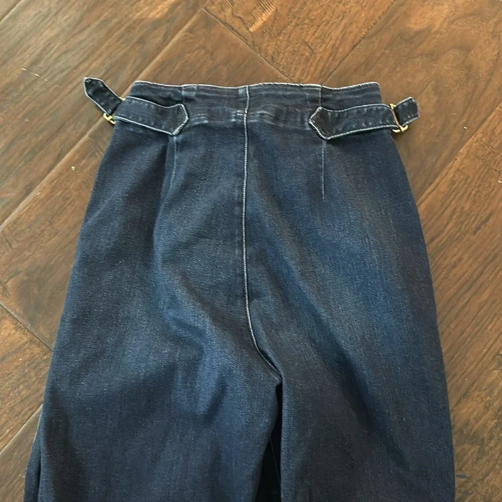 Mother Cinch Roller Sneak Size 24 Anthropologie Wide Leg Jeans Dark Wash - Picture 9 of 9